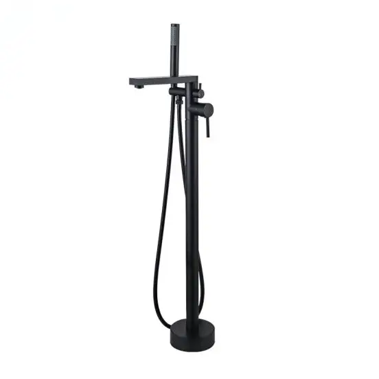 OEM Freestanding Bathtub Faucet Tub Filler Chrome Floor Mount Brass Single Handle Bathroom Faucets with Hand Shower Supplier, Exporter