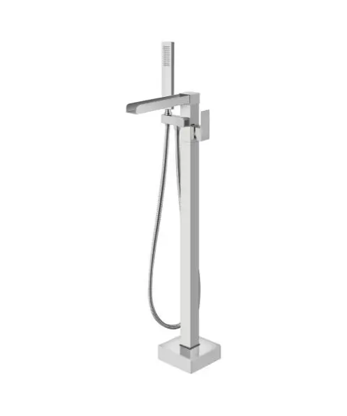 Wholesale Freestanding Waterfall Bathtub Faucet Floor Mount Tub Filler Bathroom Standing Brass Tap Swivel Spout Single Handle with Hand Sprayer Supplier, Company