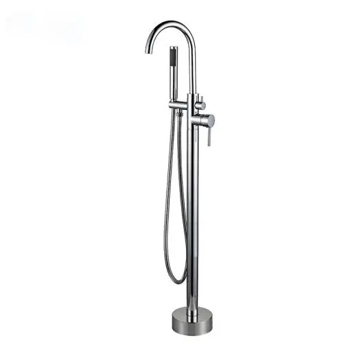 Wholesale Multi-Function Brass Made Chrome Finish Floor Mount Tub Filler w/Handheld Shower Wand Bathroom Faucet Manufacturer, Suppliers