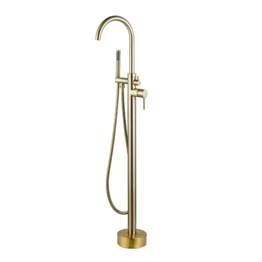 Wholesale Multi-Function Brass Made Chrome Finish Floor Mount Tub Filler w/Handheld Shower Wand Bathroom Faucet Manufacturer, Suppliers