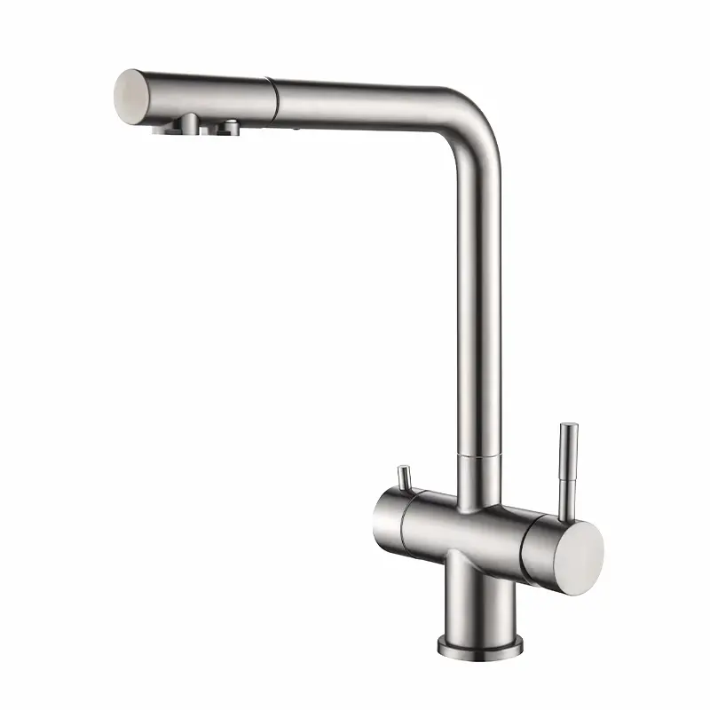 China Kitchen Pull-Out Filtered Faucet Chrome Brass Purifier Faucet 360 Rotation Dual Sprayer Drinking Water Tap Companies, Products
