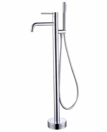 Freestanding Bathtub Faucet Floor Mount Tub Filler Chrome Brass single handle with hand shower