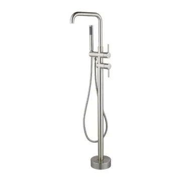 Floor Mount Tub Faucet — freestanding bathtub filler right angle spout chrome