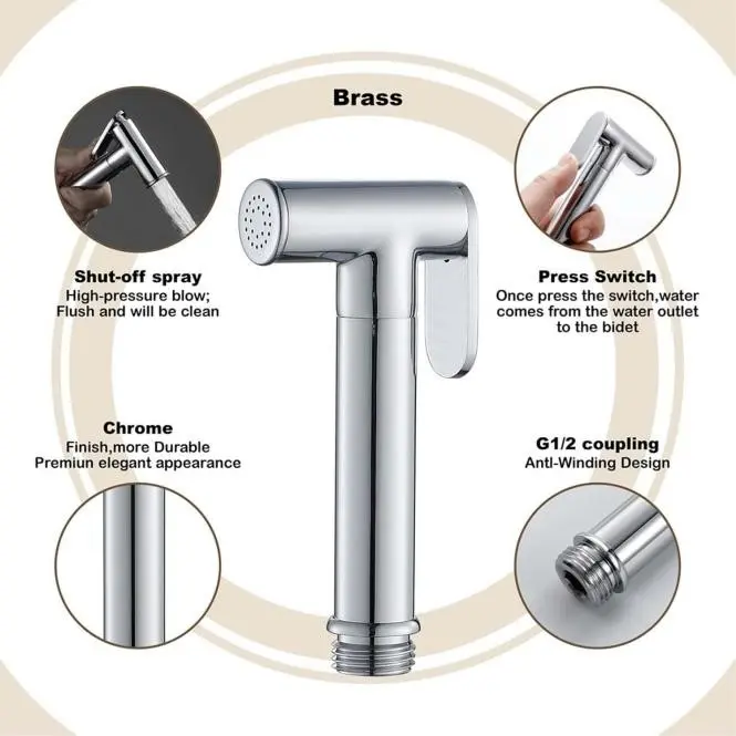 China Bidet Sprayer for Toilet Single Spray Gun Bidet Sprayer Copper Material Handheld Bidet Sprayer for Toilet Round Hand Held Bidet Sprayer Suitable for Women, Pets and Baby Diaper Cleaning Manufacturers, Company
