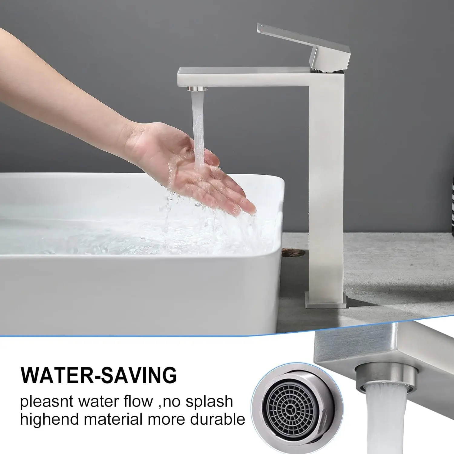 Wholesale Bathroom Faucet Single Handle Tall Vessel Sink Basin Mixer Tap Stainless Steel Lead-Free Brushed Nickel Modern Square Faucet Suppliers, Exporters