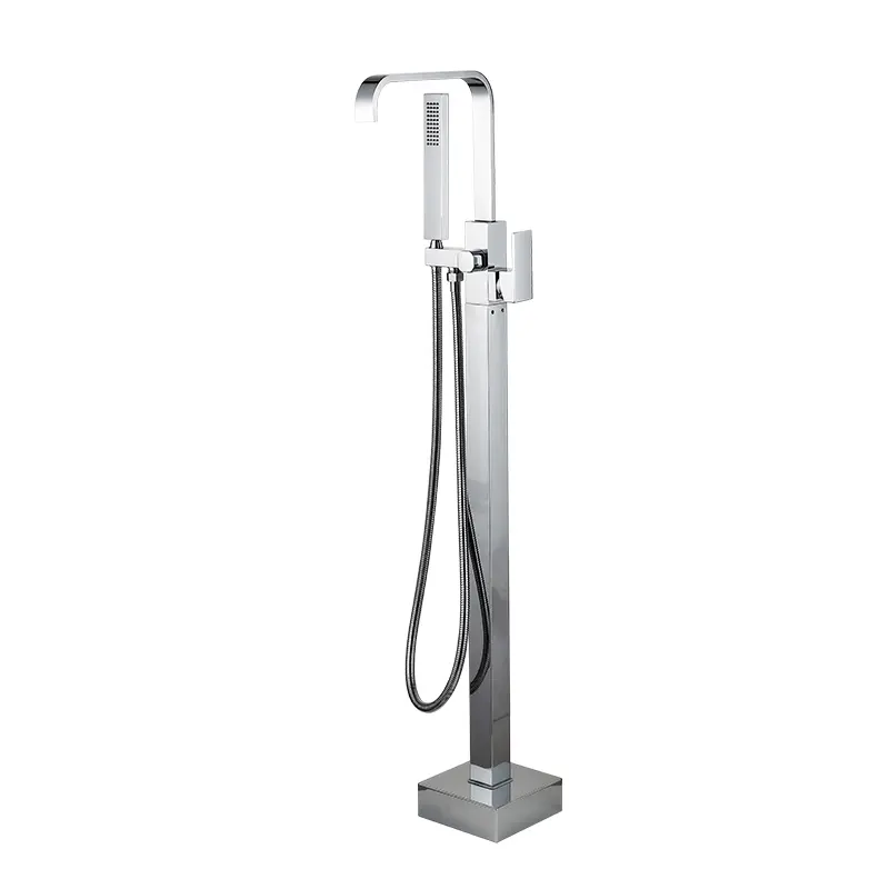Wholesale Freestanding Bathtub Faucet Tub Filler Black Waterfall Floor Mount Single Handle Brass Bathroom Faucets with Handheld Shower Manufacturer, Product