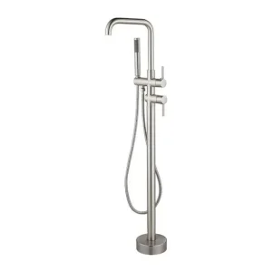High-Quality Floor Mount Tub Faucet Freestanding Bathtub Filler Standing High Flow Shower Faucets Shower Mixer Taps Swivel Right Angle Spout with Cylinder Handheld Polish Chrome Products, Exporter