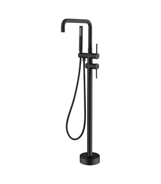 High-Quality Floor Mount Tub Faucet Freestanding Bathtub Filler Standing High Flow Shower Faucets Shower Mixer Taps Swivel Right Angle Spout with Cylinder Handheld Polish Chrome Products, Exporter