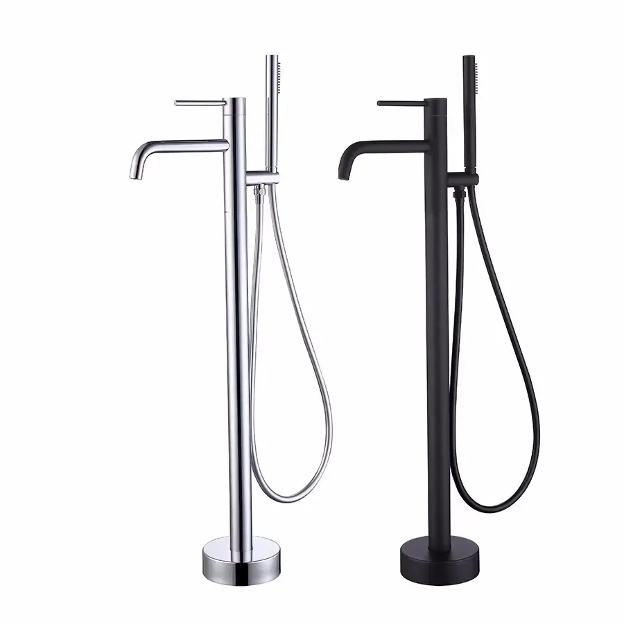 OEM Freestanding Bathtub Faucet Floor Mount Tub Filler Chrome Brass Single Handle Bathroom Faucets with Hand Shower Suppliers, Company