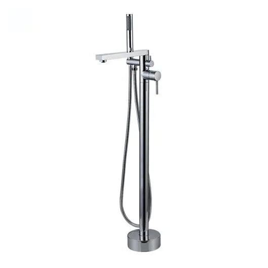 OEM Freestanding Bathtub Faucet Tub Filler Chrome Floor Mount Brass Single Handle Bathroom Faucets with Hand Shower Supplier, Exporter