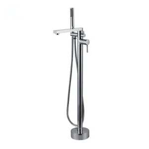 OEM Freestanding Bathtub Faucet Tub Filler Chrome Floor Mount Brass Single Handle Bathroom Faucets with Hand Shower Supplier, Exporter