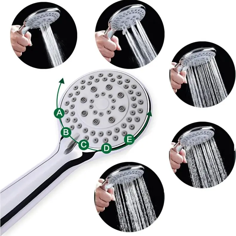 Cheap 5 Functions Handheld Shower Head High Pressure Chrome Plated Finish Shower Head High Flow Hand Held Showerhead Product, Exporters