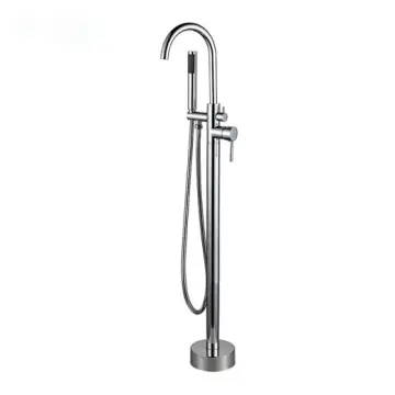 Multi-Function Brass Chrome Floor Mount Tub Filler with Handheld Shower Wand
