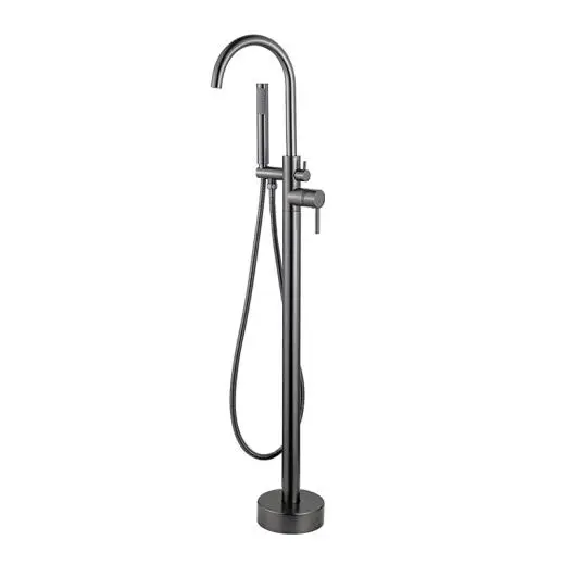 Wholesale Multi-Function Brass Made Chrome Finish Floor Mount Tub Filler w/Handheld Shower Wand Bathroom Faucet Manufacturer, Suppliers