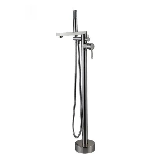 OEM Freestanding Bathtub Faucet Tub Filler Chrome Floor Mount Brass Single Handle Bathroom Faucets with Hand Shower Supplier, Exporter