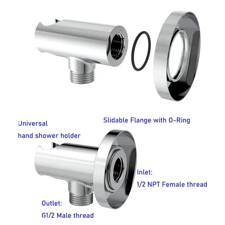 Cheap Aquaiaw Wall Supply Elbow with O-Ring Flange, Tapered 1/2 NPT Female Inlet, Solid Brass Wall Union W/Handshower Holder, Round Wall Supply Elbow W/Hand Shower bracket, G1/2 Outlet Companies, Products