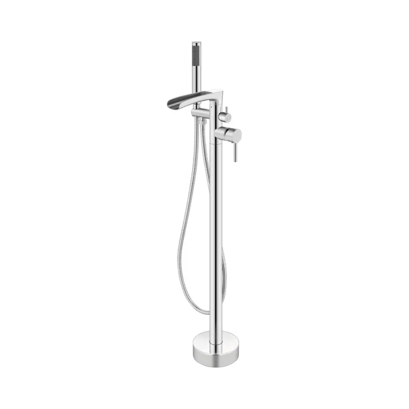 Cheap Freestanding Bathtub Faucet Floor Mount Tub Filler Standing High Flow Shower Faucets Shower Mixer Taps Swivel with Cylinder Handheld Matte Black, Waterfall Spout Supplier, Product