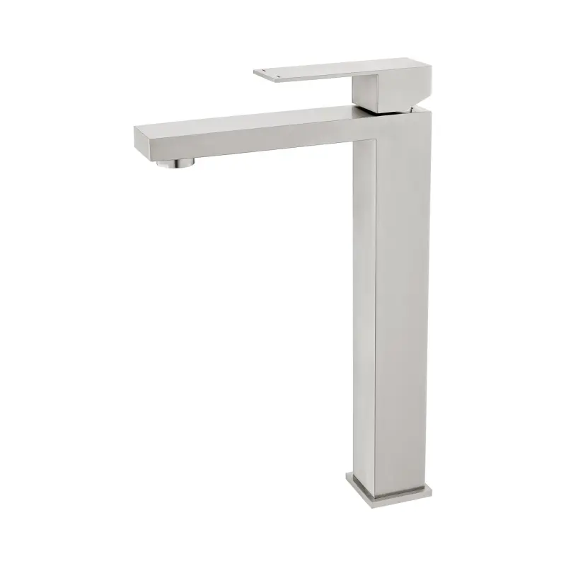 Wholesale Bathroom Faucet Single Handle Tall Vessel Sink Basin Mixer Tap Stainless Steel Lead-Free Brushed Nickel Modern Square Faucet Suppliers, Exporters