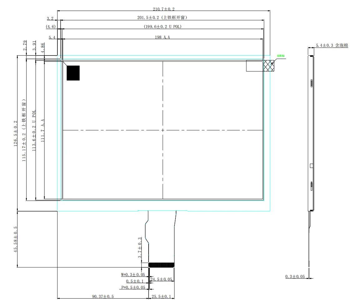 9 inch TFT LCD mechanical drawing
