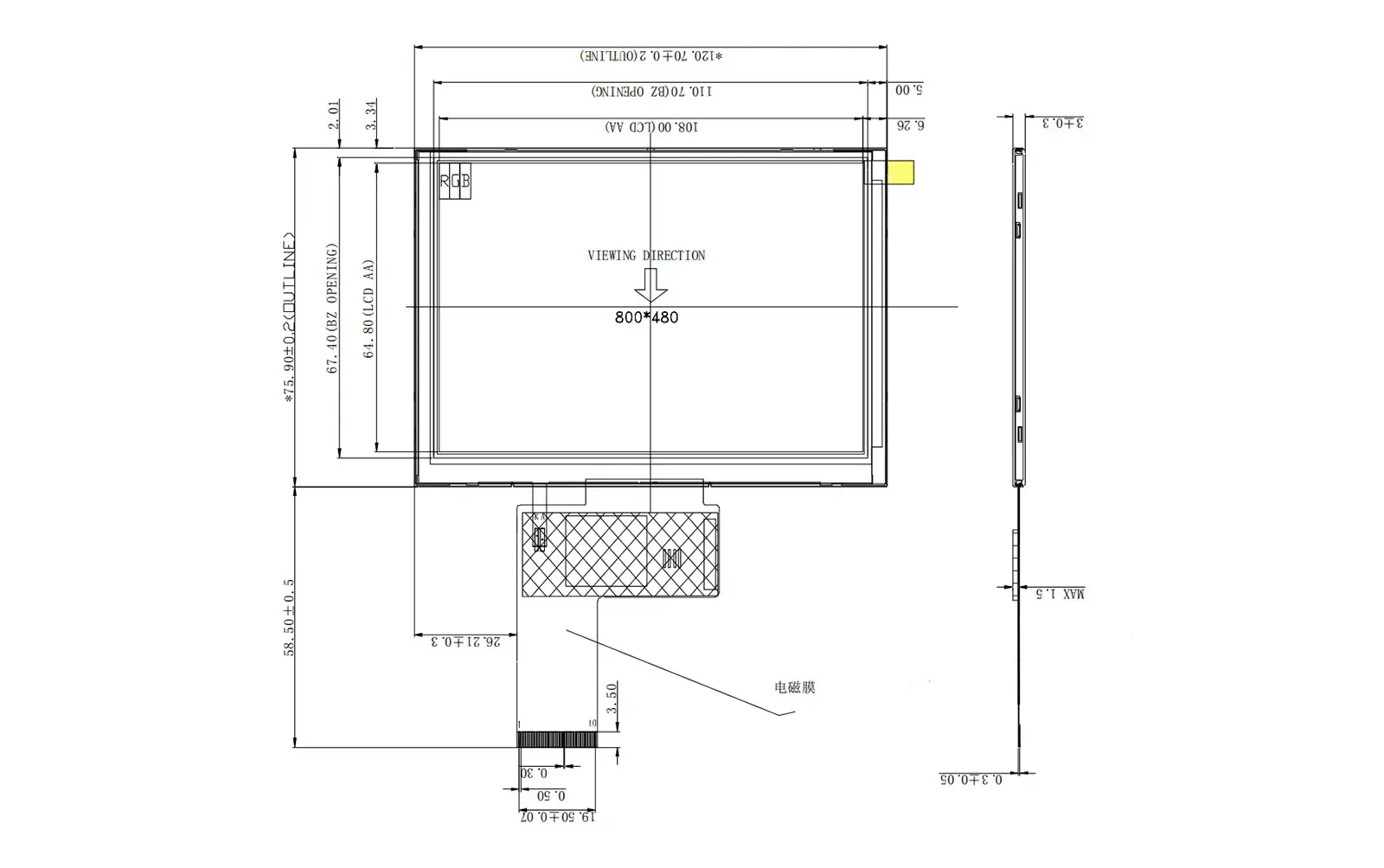 5 inch high brightness LCD module drawing