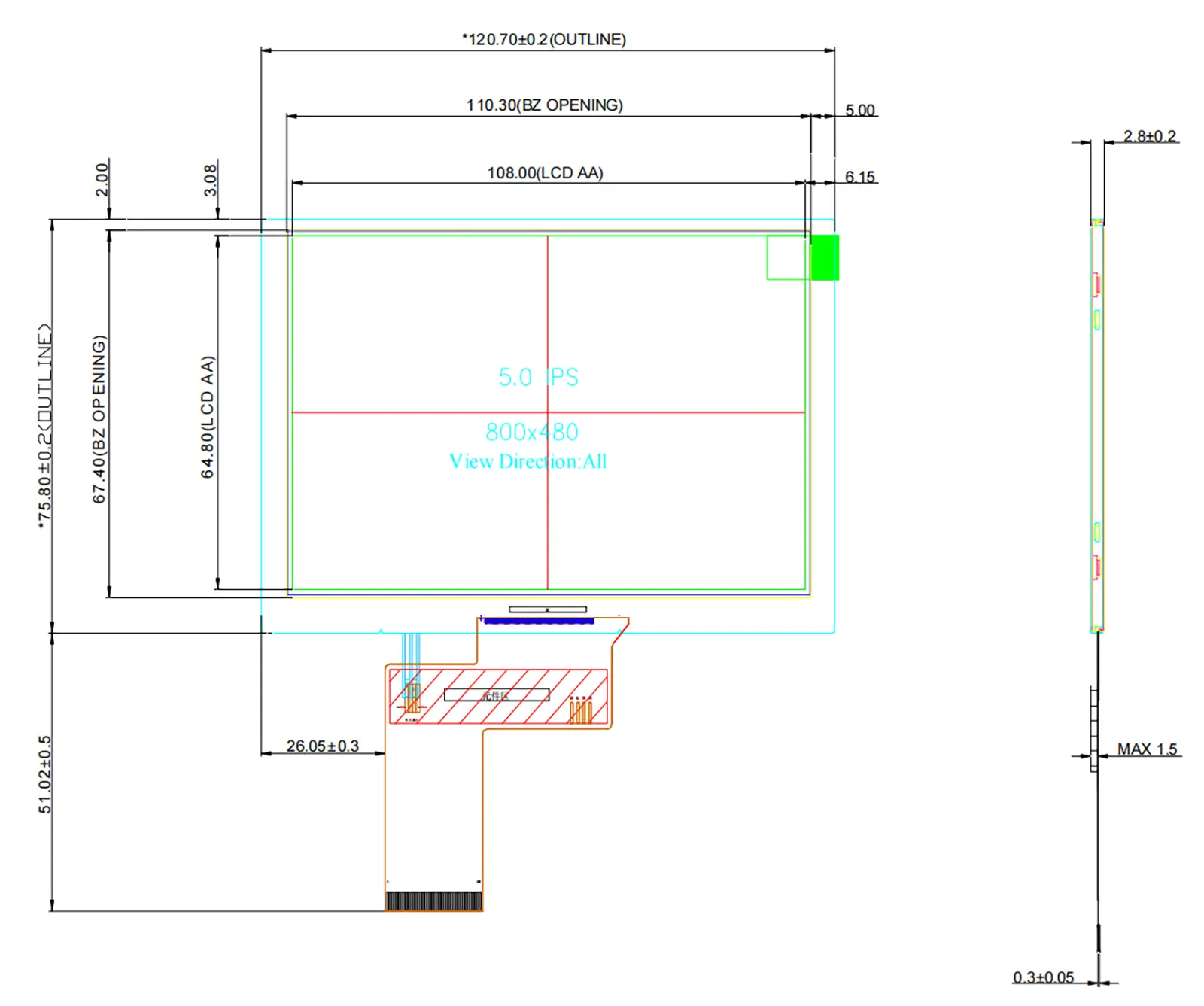 5 inch TFT LCD module drawing