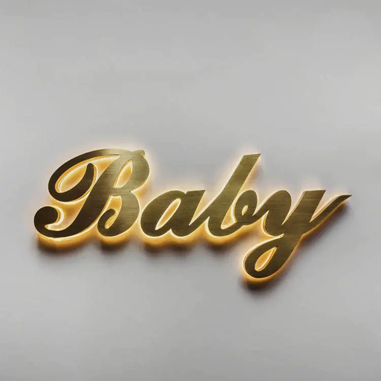 Wholesale Mirror Gold 3D Backlit Sign Letters Luxury Halo Effect for Storefront Companies, Company