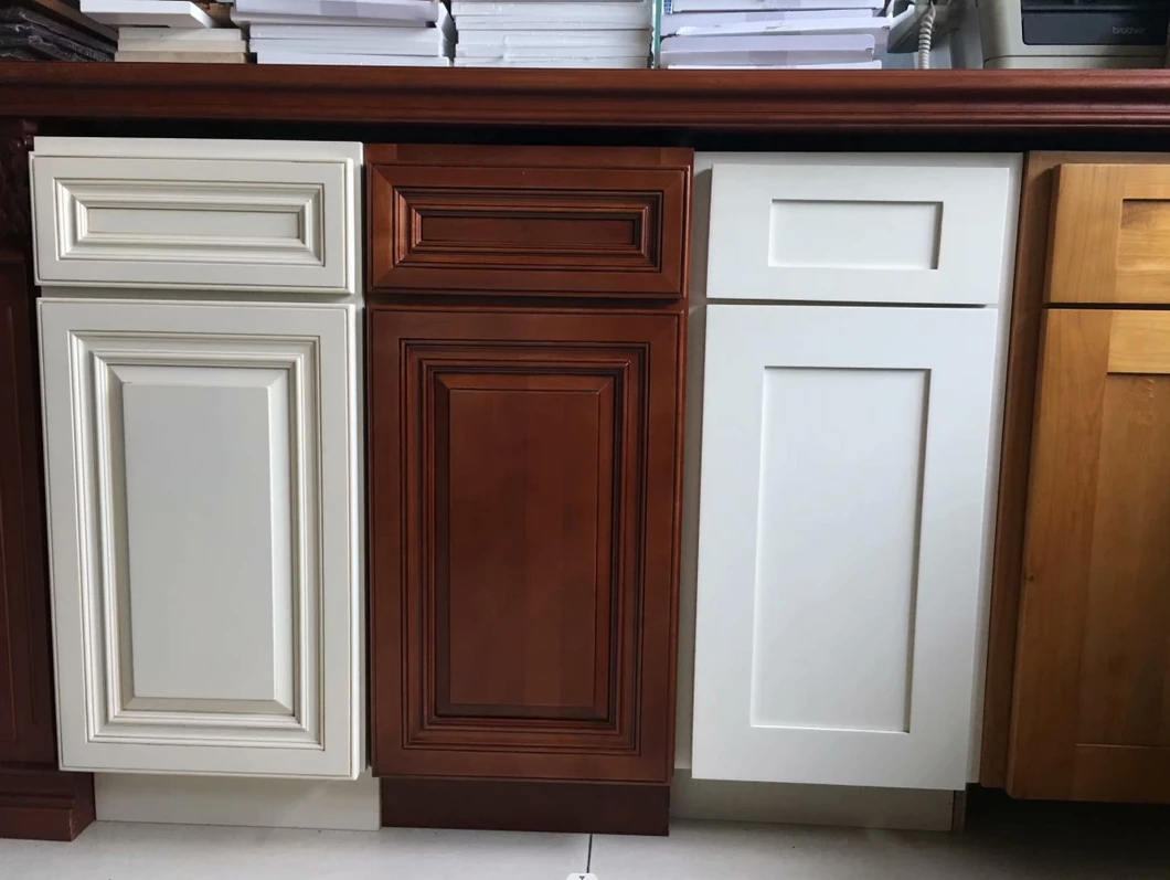 Gabinete de Cozinha com Porta de Painel Estilo Americano Shaker, Armário Base com Cesta Retrátil