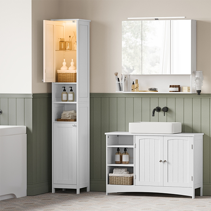 Armário Freestanding Slim Moderno Alto para Banheiro com Prateleiras Ajustáveis para Espaços Pequenos, Banheiro e Sala de Estar