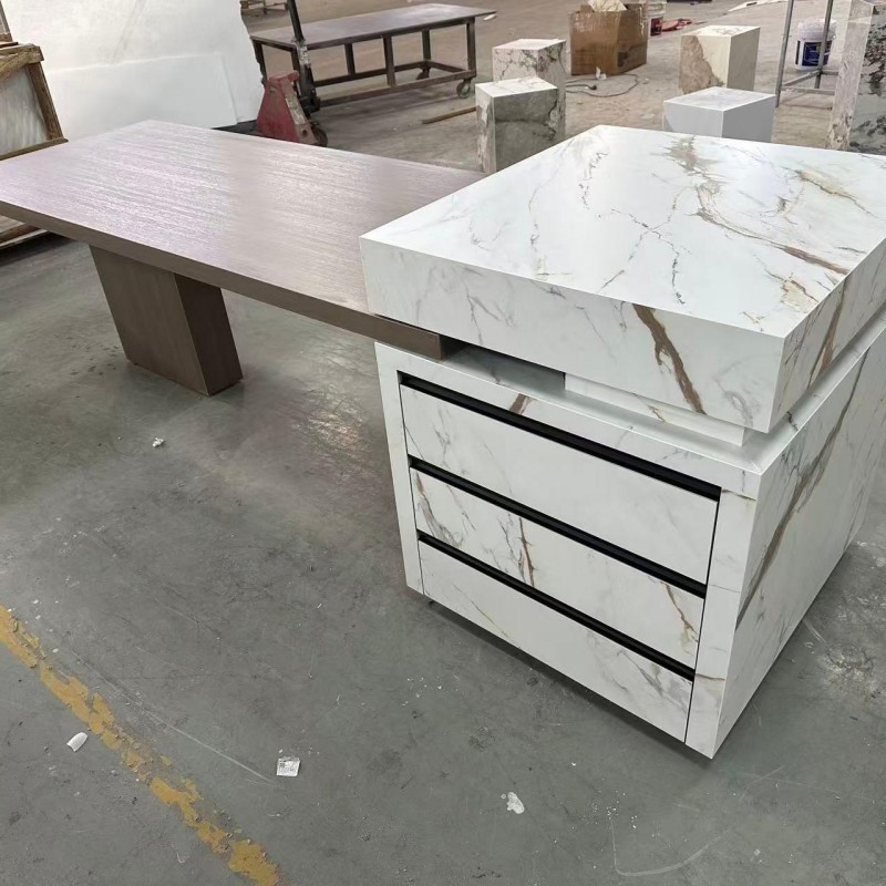 Bancada de Cozinha em Pedra Sinterizada Design Personalizado Estilo Luxuoso Pedra Natural Mármore Ilha