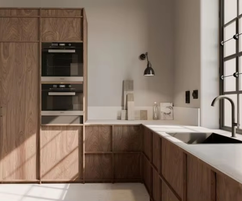 Nova Chegada Conjunto Completo Vintage Distinto de Armários de Cozinha Modernos em Madeira Complementados com Quartzo