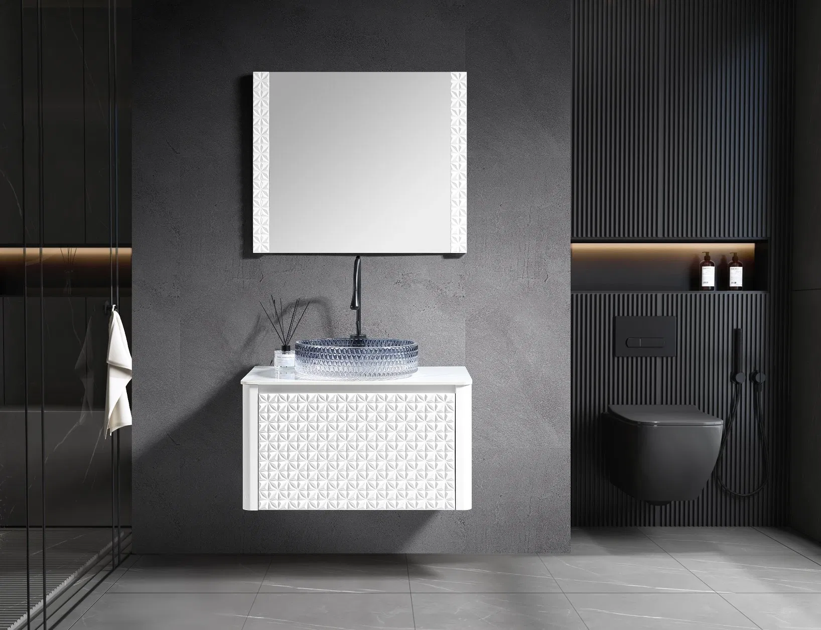 Bancada de Banheiro Flutuante Estilosa com Configuração de Duplo Lavabo