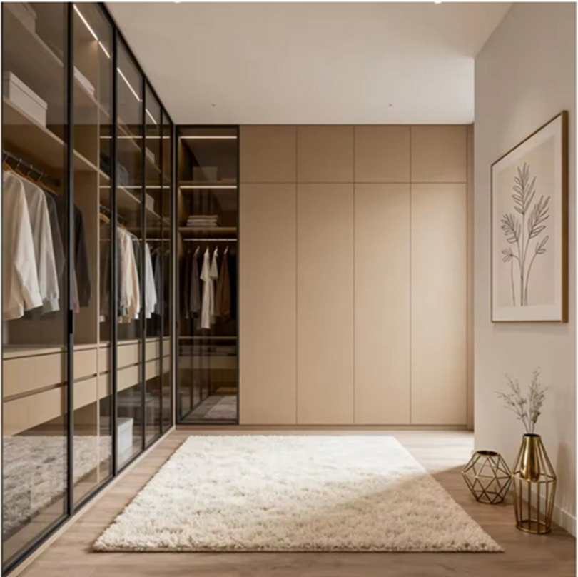 Armário Alto Moderno Organizador de Closet em Folheado de Madeira Móveis de Quarto em Madeira