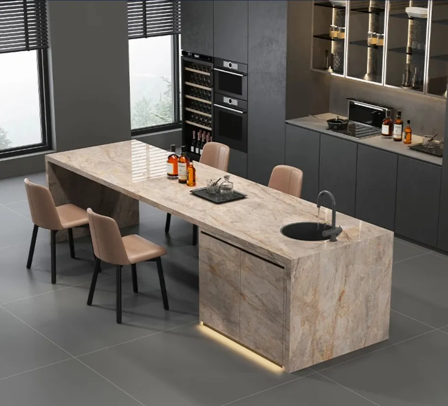 Mesa de Ilha de Cozinha em Pedra Sinterizada Design 5