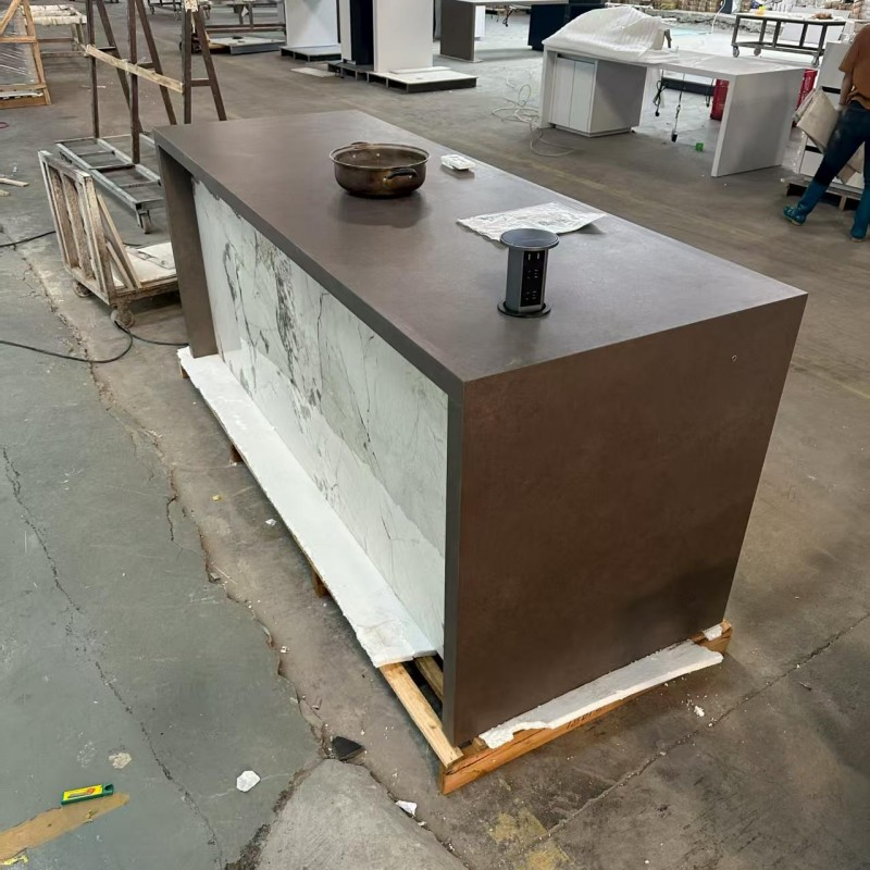 Bancada de Cozinha em Pedra Sinterizada Design Personalizado Estilo Luxuoso Pedra Natural Mármore Ilha