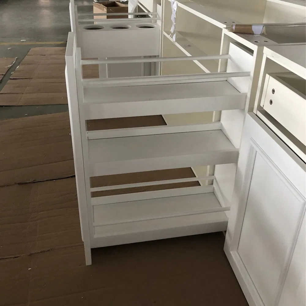 Estilo de Design Antigo Modular Portas de Vidro Ilha Armário de Cozinha Moderno em Madeira Sólida