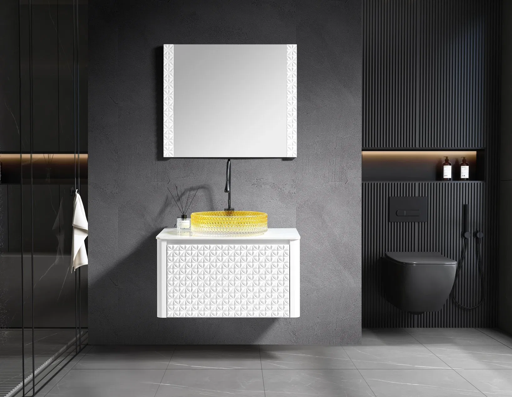 Bancada de Banheiro Flutuante Estilosa com Configuração de Duplo Lavabo