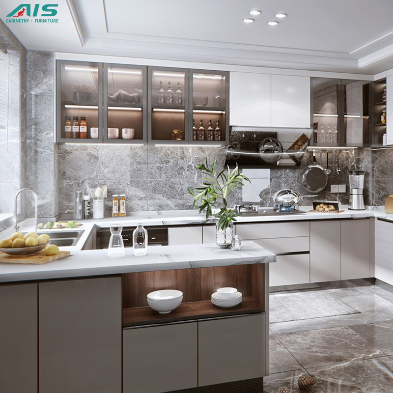 Design moderno, excelente qualidade, profissional, armários de cozinha prontos, base construída em alumínio, laqueado pérola branca, ilha
