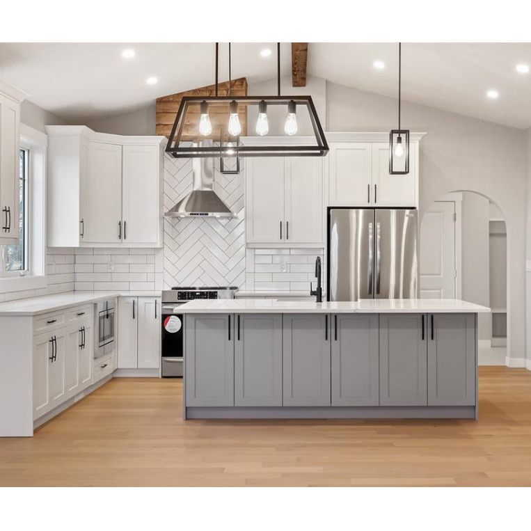 Gabinete de Cozinha com Porta de Painel Estilo Americano Shaker Cbmmart, Armário Base com Cesta Retrátil