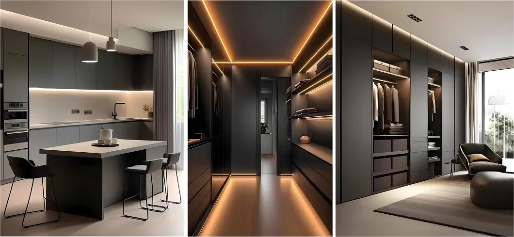 Armário Alto Moderno Organizador de Closet em Folheado de Madeira Móveis de Quarto em Madeira