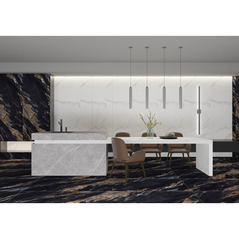 Mesa de Jantar de Ilha de Cozinha Prefabricada de Luxo com Pedra Sinterizada com Aparência de Madeira