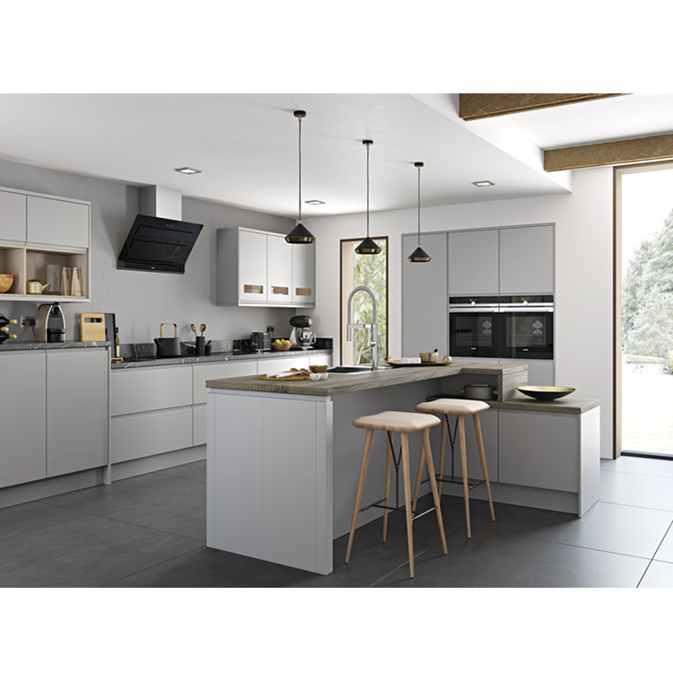 Novo Armário de Cozinha Personalizado Matt Luxo Preto Contemporâneo Melamina Estilo Europeu Design Moderno