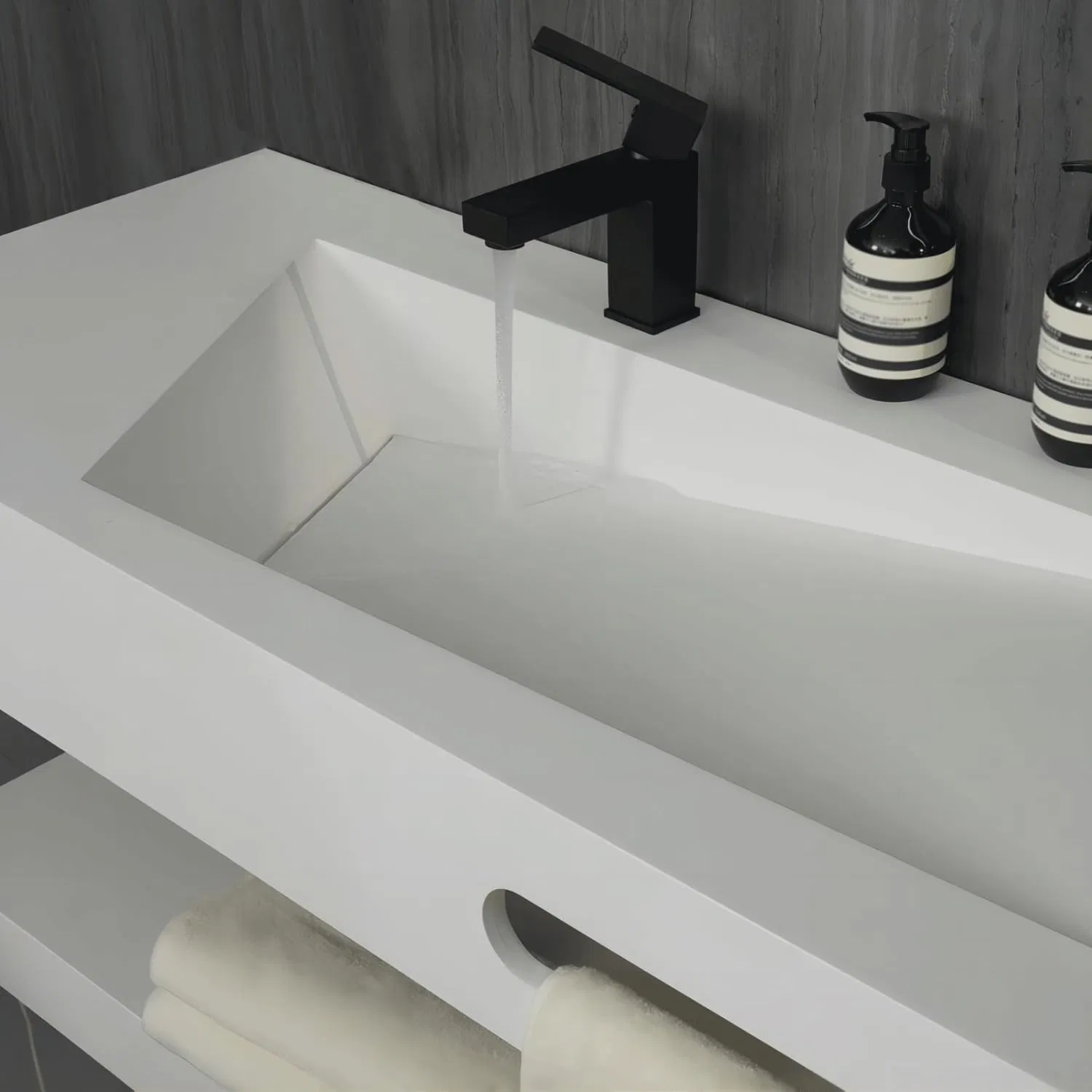 Conjunto de Pia de Banheiro Flutuante Ultra Moderno com Prateleiras Abertas e Espelho com LED