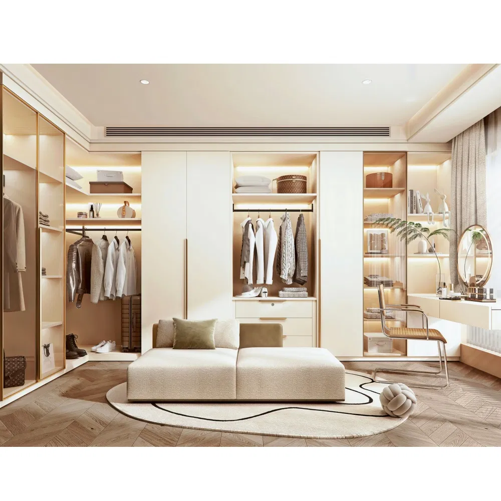 Design de Apartamento Guarda-Roupa Moderno Personalizado com Portas de Vidro Guarda-Roupa com Cômoda e Espelho