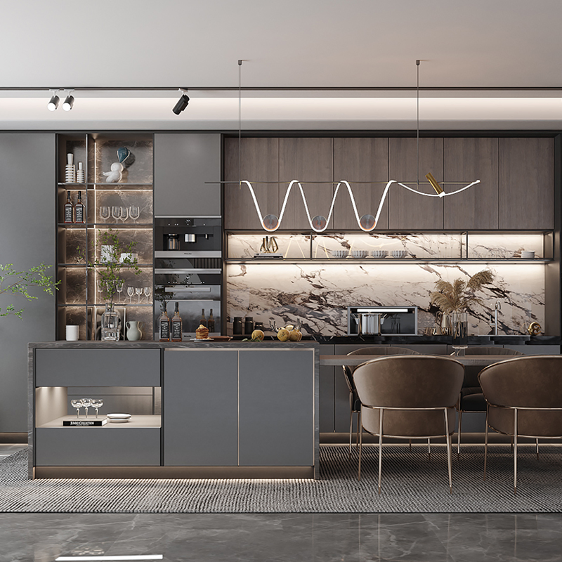 Conjunto de Móveis de Cozinha Moderna Fohsan Design Vintage Módulo de Canto Lacado em Madeira Sólida com Ilha