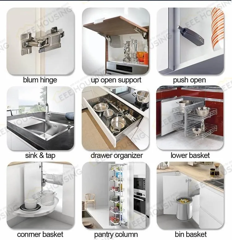 Acessórios funcionais integrados para armários de cozinha