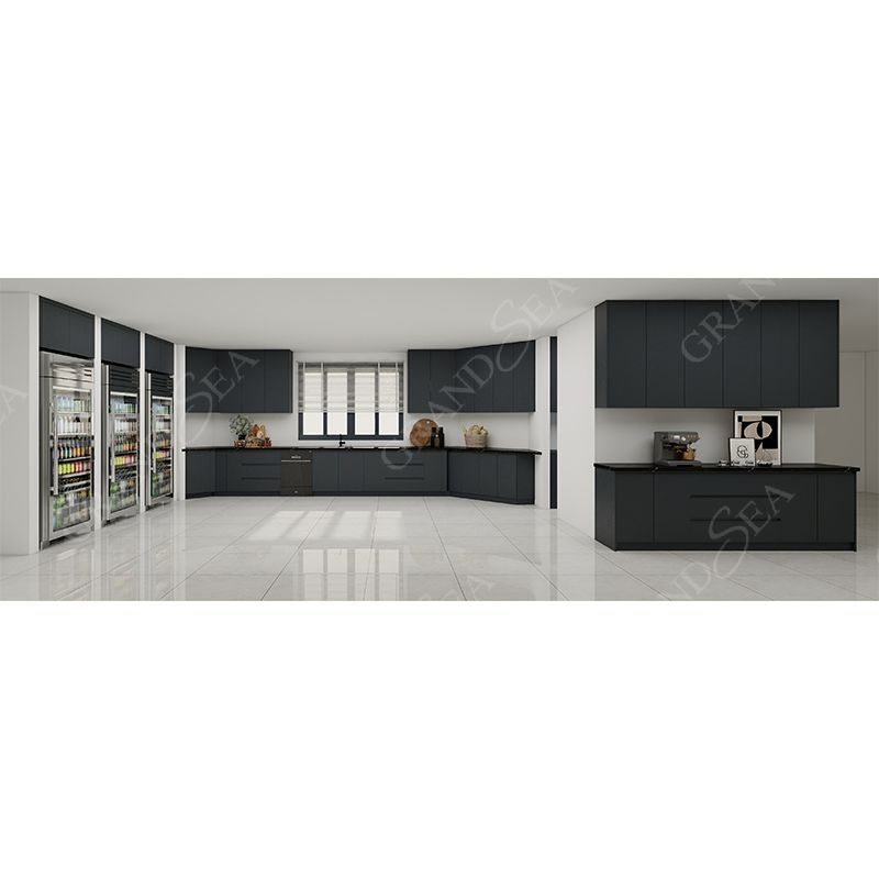 Armários de Cozinha de Design Luxuoso na Cor Preta, Armário de Vinho, Ilha de Cozinha