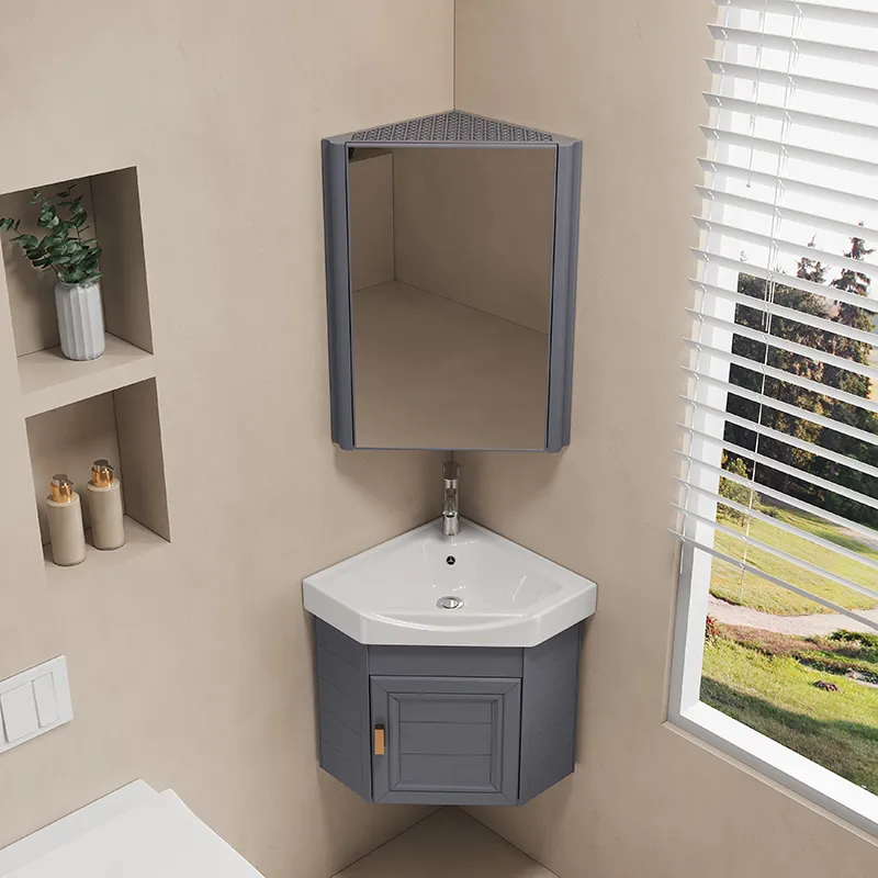 Novo Armário de Banheiro Pequeno com Design Simples no Canto com Espelho YP06-37G