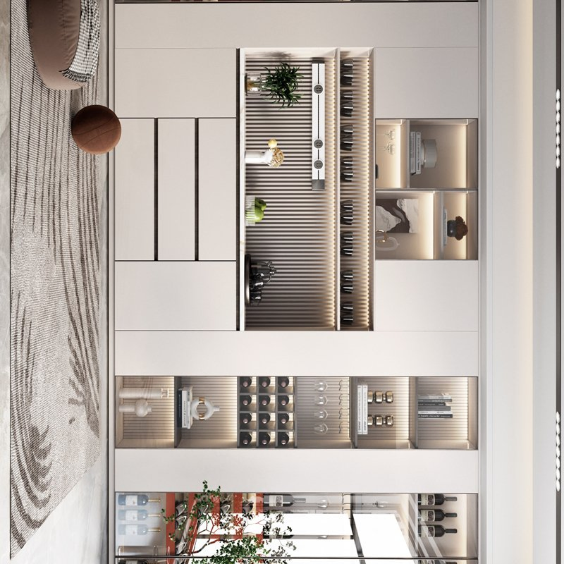 Armário de Vinho Alto Branco Arqueado Personalizado para Cozinha, Sala de Estar e Sala de Jantar, Móvel de Armazenamento e Exposição de Vinho em Madeira de Carvalho Sólido com Portas de Vidro