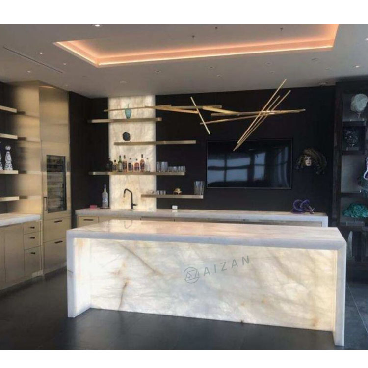 Bancada de Cozinha de Luxo Personalizada em Pedra Ônix Ágata, Ilha de Cozinha de Luxo