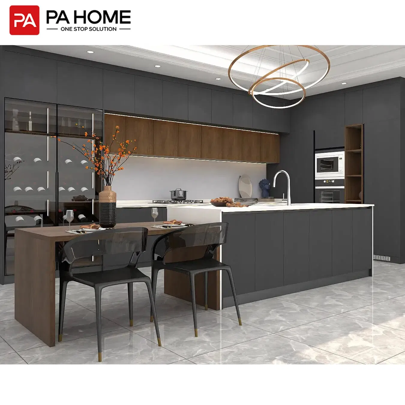 Armários de Cozinha em MDF Laminado Personalizados na China, Atacado, Cinza, Lacado, Armazenamento, Despensa